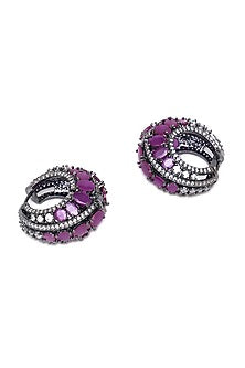 Black Rhodium Finish Maroon Zircon Hoop Earrings