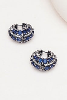 Black Rhodium Finish Blue Zircon Hoop Earrings
