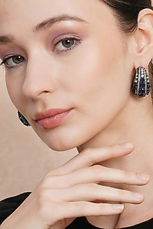 Black Rhodium Finish Blue Zircon Hoop Earrings
