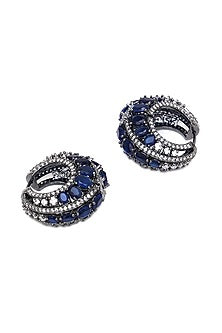 Black Rhodium Finish Blue Zircon Hoop Earrings