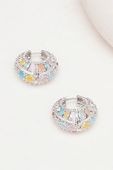 White Finish Multi-Colored Zircon Hoop Earrings