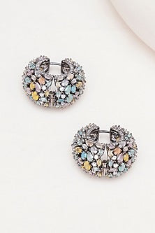 White Finish Multi-Colored Zircon Hoop Earrings