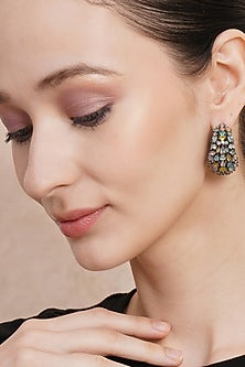 White Finish Multi-Colored Zircon Hoop Earrings