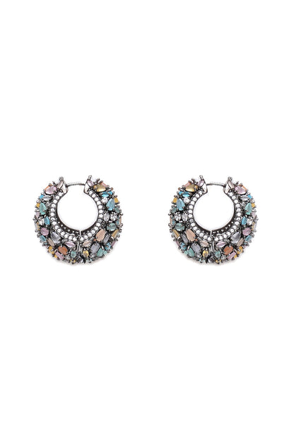 White Finish Multi-Colored Zircon Hoop Earrings