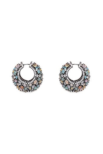 White Finish Multi-Colored Zircon Hoop Earrings