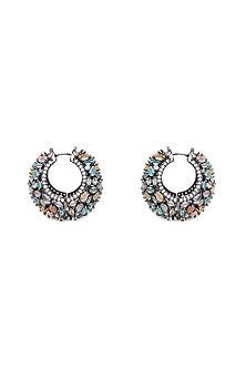 White Finish Multi-Colored Zircon Hoop Earrings