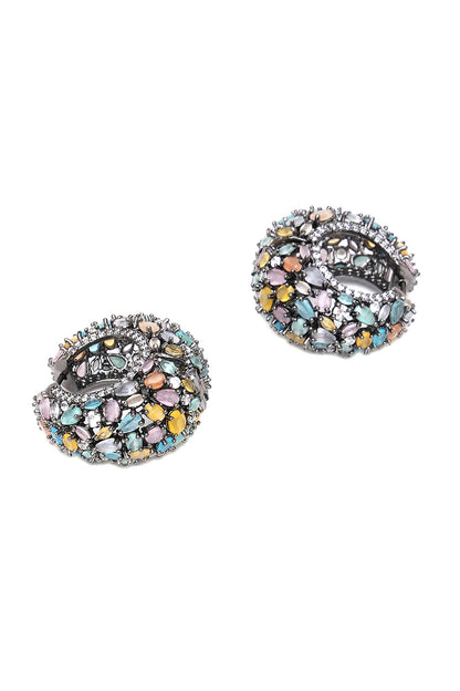 White Finish Multi-Colored Zircon Hoop Earrings