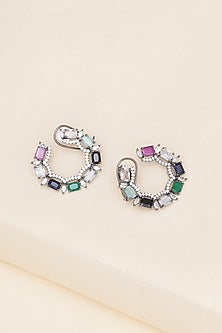 Black Rhodium Finish Multi-Colored Zircon Stud Earrings