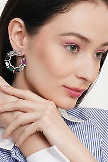 Black Rhodium Finish Multi-Colored Zircon Stud Earrings