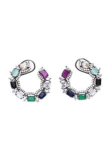 Black Rhodium Finish Multi-Colored Zircon Stud Earrings