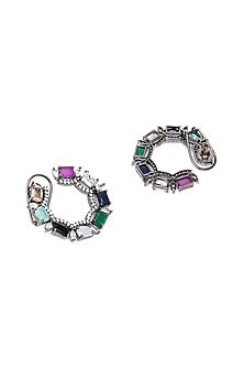 Black Rhodium Finish Multi-Colored Zircon Stud Earrings
