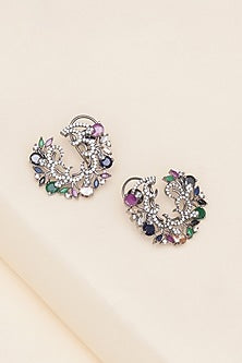 Black Rhodium Finish Multi-Colored Zircon Stud Earrings