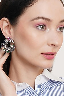 Black Rhodium Finish Multi-Colored Zircon Stud Earrings