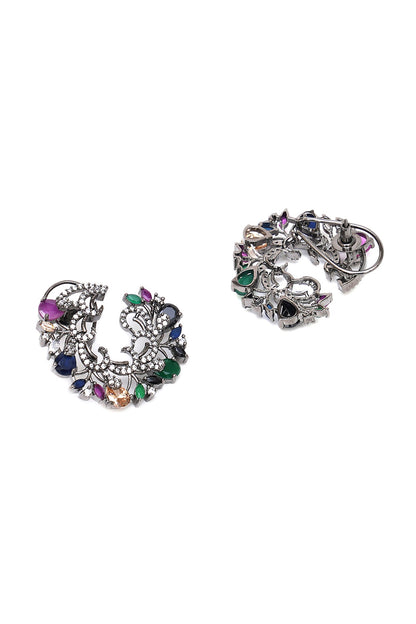 Black Rhodium Finish Multi-Colored Zircon Stud Earrings