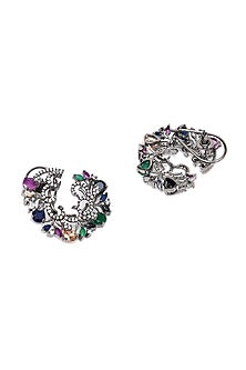 Black Rhodium Finish Multi-Colored Zircon Stud Earrings