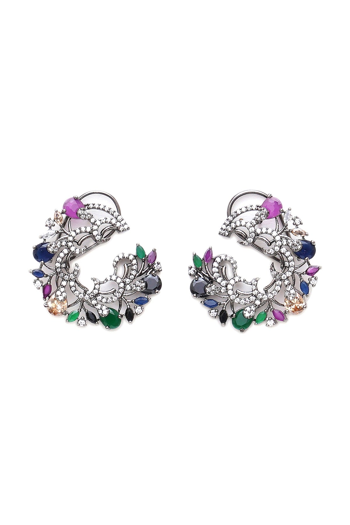Black Rhodium Finish Multi-Colored Zircon Stud Earrings