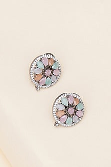 Black Rhodium Finish Multi-Colored Zircon Stud Earrings