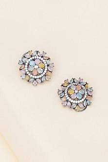 Black Rhodium Finish Multi-Colored Zircon Stud Earrings