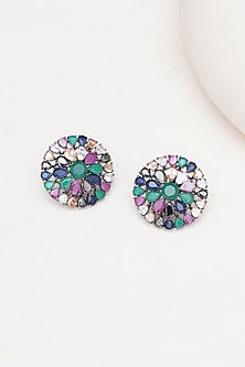 Black Rhodium Finish Multi-Colored Zircon Stud Earrings