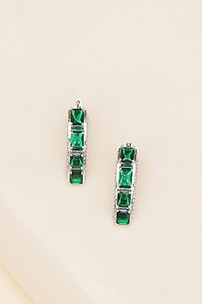 White Finish Emerald & Zircon Hoop Earrings