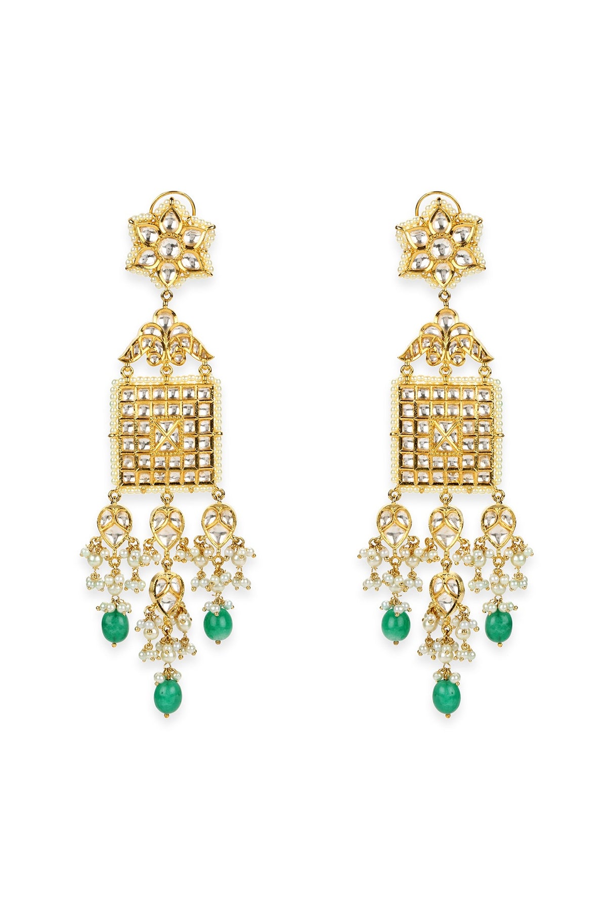 Gold Plated Kundan Polki Dangler Earrings