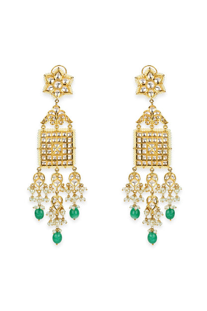 Gold Plated Kundan Polki Dangler Earrings