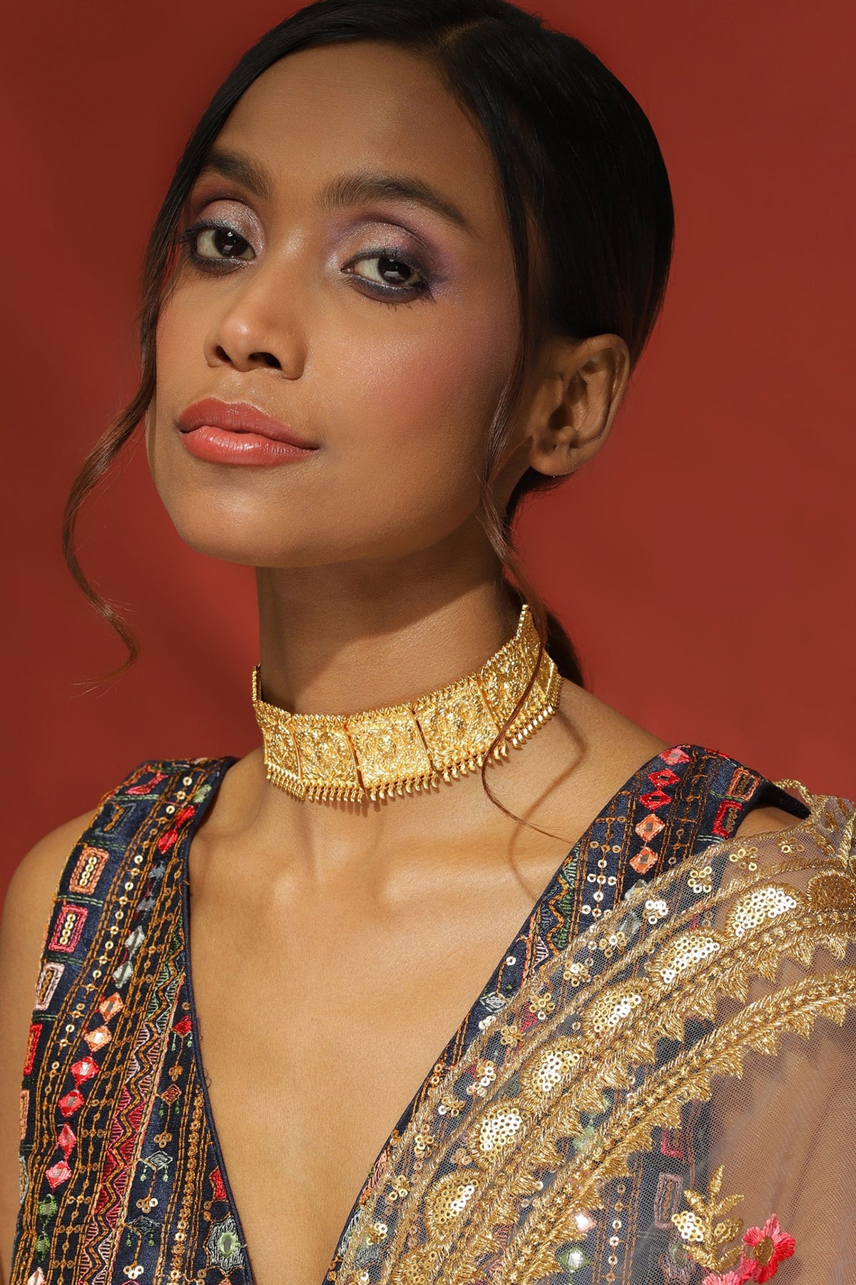 Gold Plated Choker Necklace With Swarovski