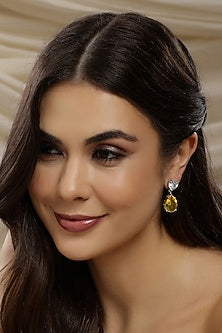 White Finish Diamond & Zircon Heart Shaped Dangler Earrings
