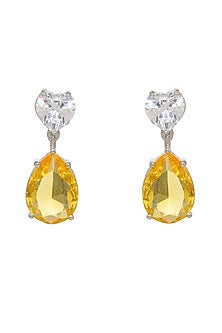 White Finish Diamond & Zircon Heart Shaped Dangler Earrings