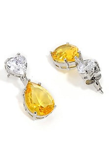 White Finish Diamond & Zircon Heart Shaped Dangler Earrings