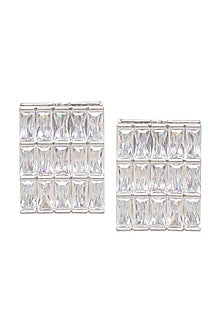 White Finish Zircon Box Loop Earrings