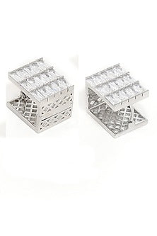 White Finish Zircon Box Loop Earrings