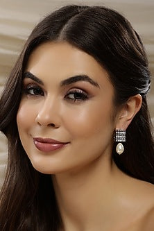 White Finish Zircon & Pearl Drop Loop Earrings