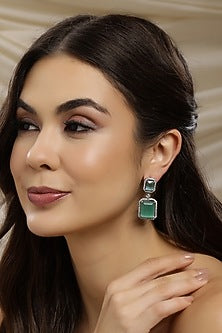 White Finish Green Zircon Dangler Earrings