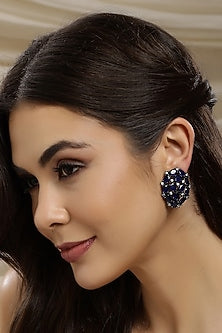 White Finish Blue Zircon Stud Earrings