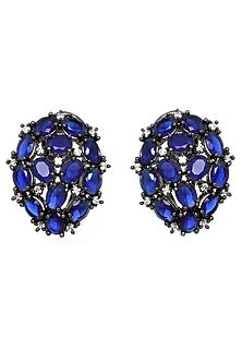 White Finish Blue Zircon Stud Earrings