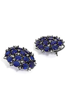 White Finish Blue Zircon Stud Earrings