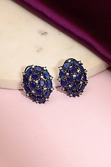 White Finish Blue Zircon Stud Earrings
