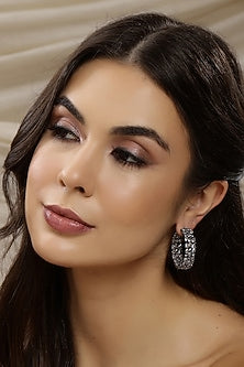 White Finish Crystal Hoop Earrings