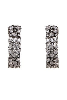 White Finish Crystal Hoop Earrings