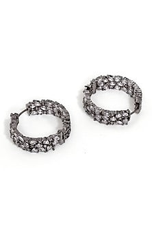 White Finish Crystal Hoop Earrings