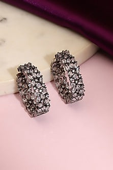 White Finish Crystal Hoop Earrings