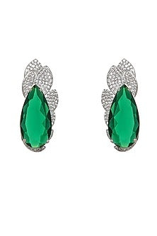 White Finish Emerald & Zircon Earrings