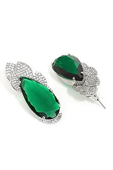 White Finish Emerald & Zircon Earrings