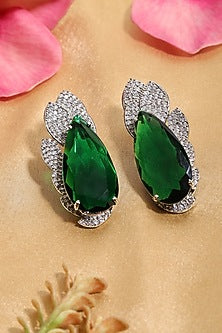 White Finish Emerald & Zircon Earrings