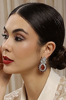 White Finish Ruby & Diamond Dangler Earrings