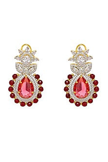 White Finish Ruby & Diamond Dangler Earrings