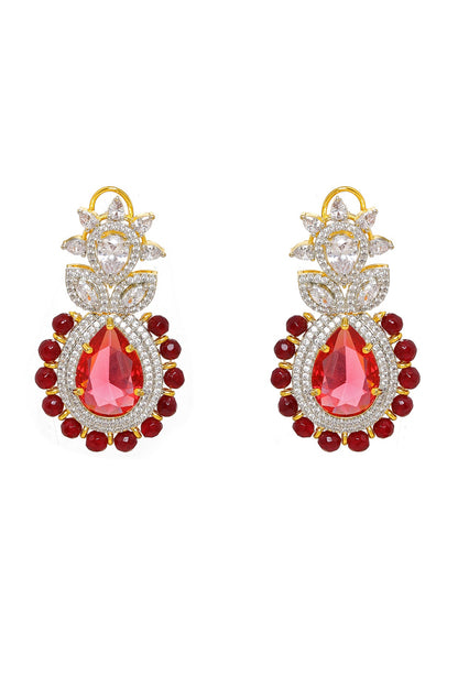 White Finish Ruby & Diamond Dangler Earrings