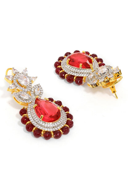 White Finish Ruby & Diamond Dangler Earrings