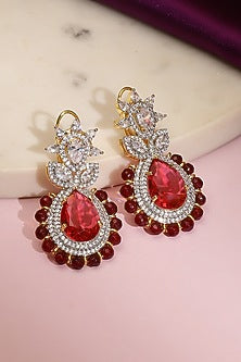 White Finish Ruby & Diamond Dangler Earrings